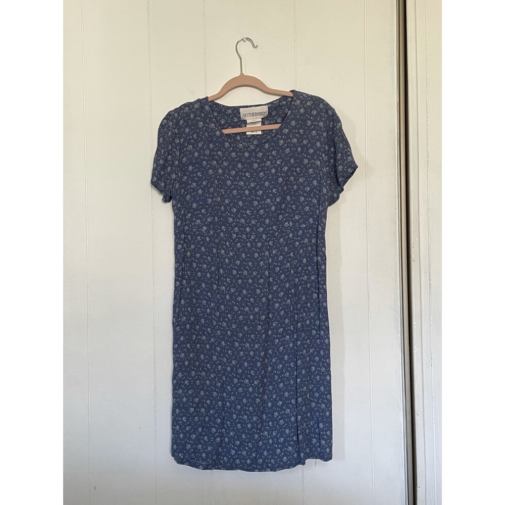 Vintage retro blue floral babydoll midi dress